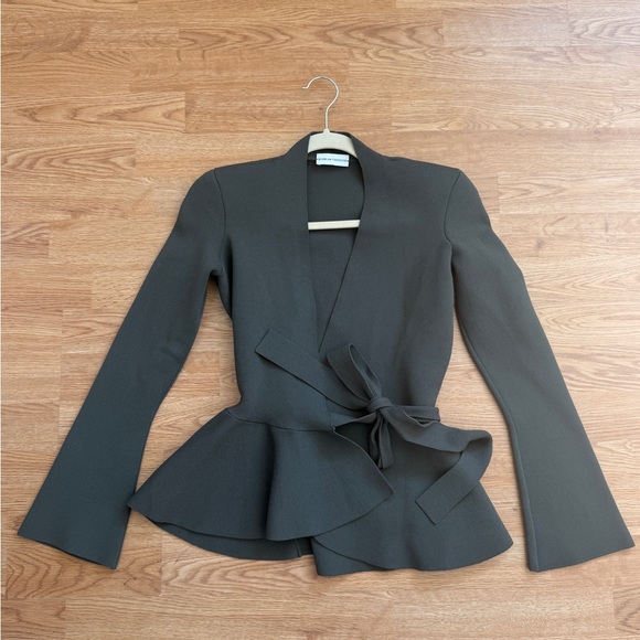 Jackets & Blazers - Scanlan Theodore Crepe Knit - Olive Gray Wrap Blazer